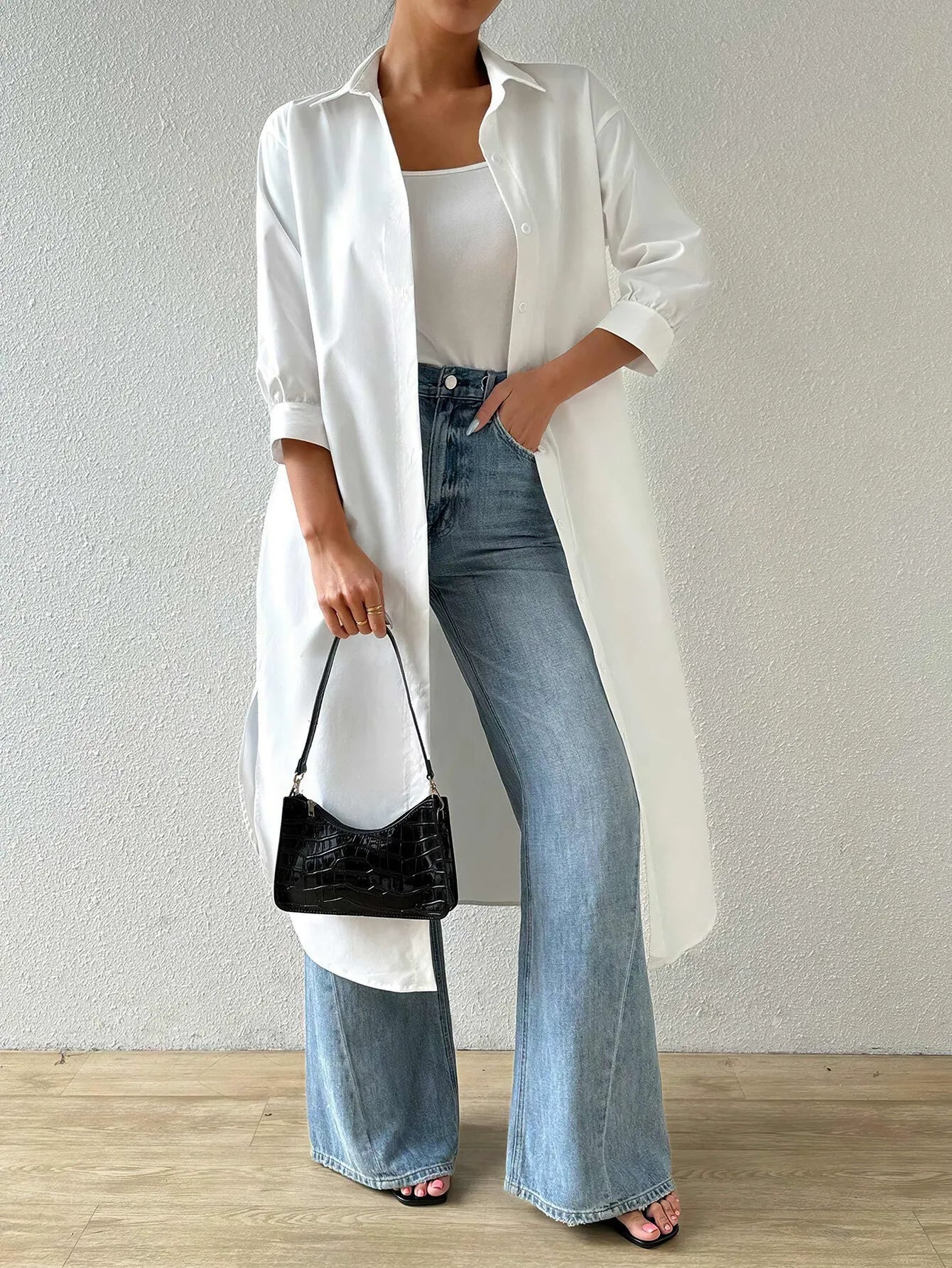 Cardigan long à manches longues et devant ouvert pour femme