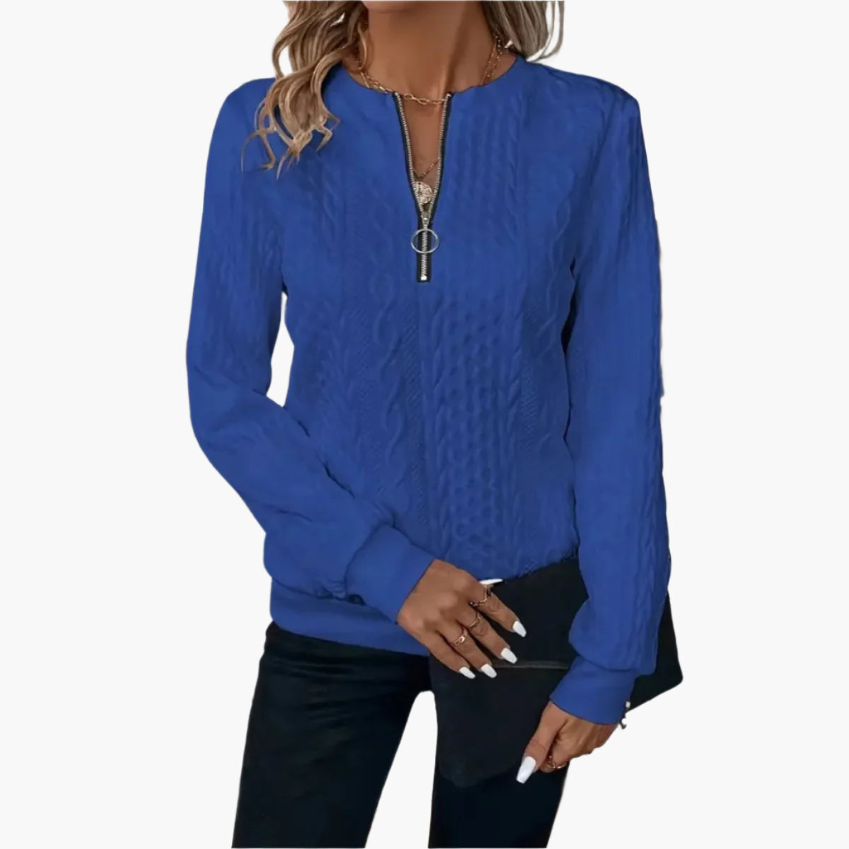 Pull en tricot torsadé à col zippé pour homme