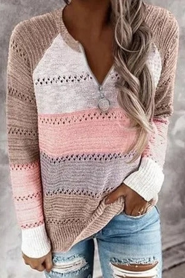 Strickkleid Damen Lockere Passform Langärmlig Streifenmuster - IdealeKleiden