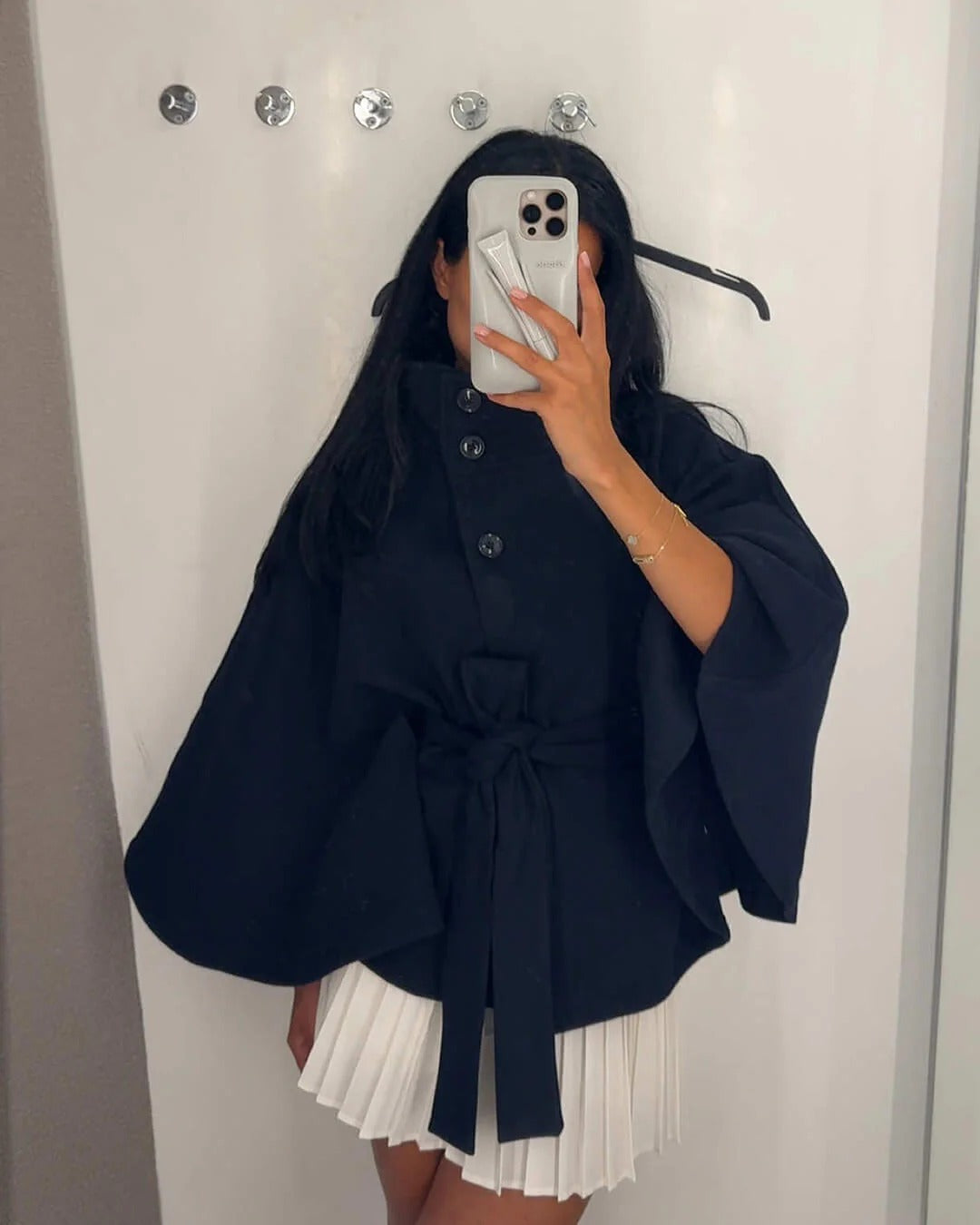 Veste cape stylée avec ceinture et poches