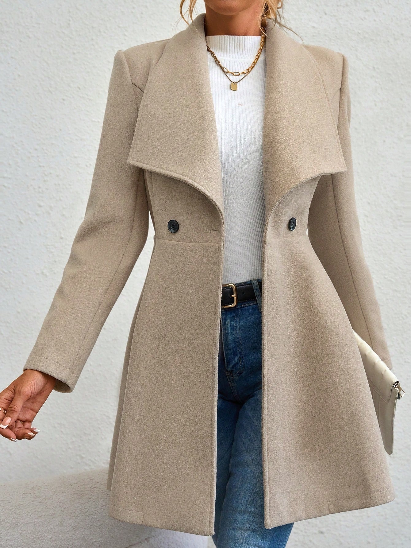 Élégant Manteau en Laine Slim Ajusté Classique