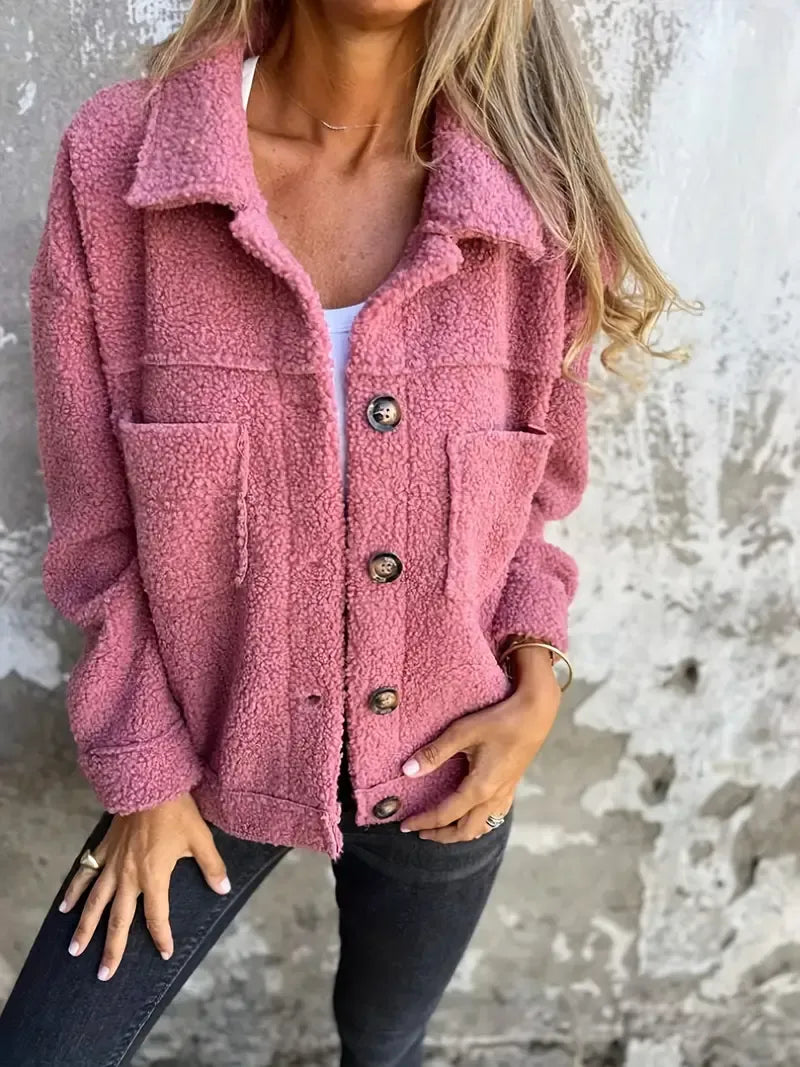 Veste Teddy oversize en peluche douce, fermeture boutonnée