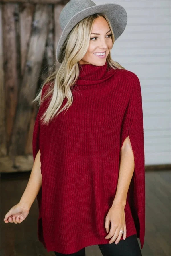 Poncho oversize avec col large et mélange de laine