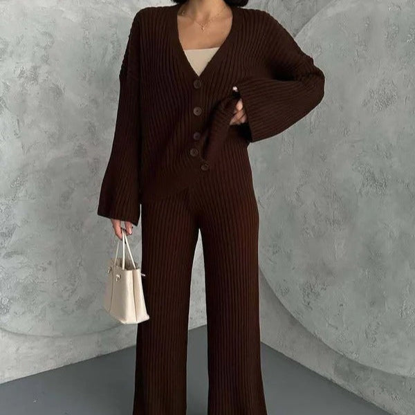 Ensemble de loungewear confortable grande taille, texture côtelée