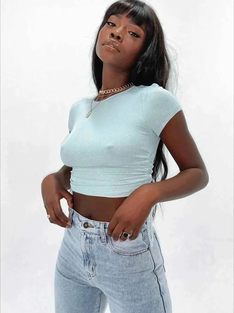 Femmes Crop Top Court Col Rond