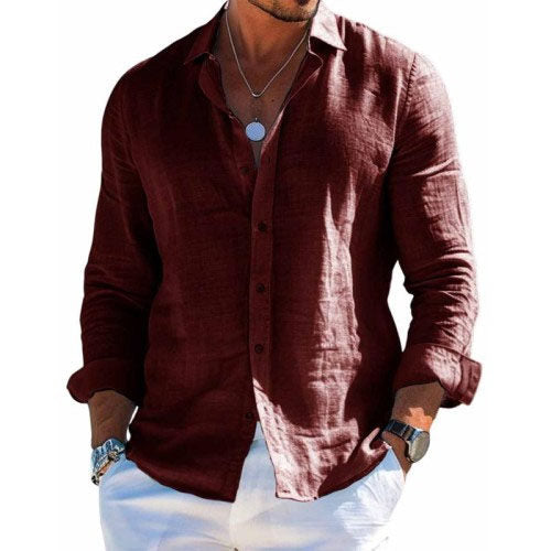 Chemise homme à manches longues décontractée boutonnée
