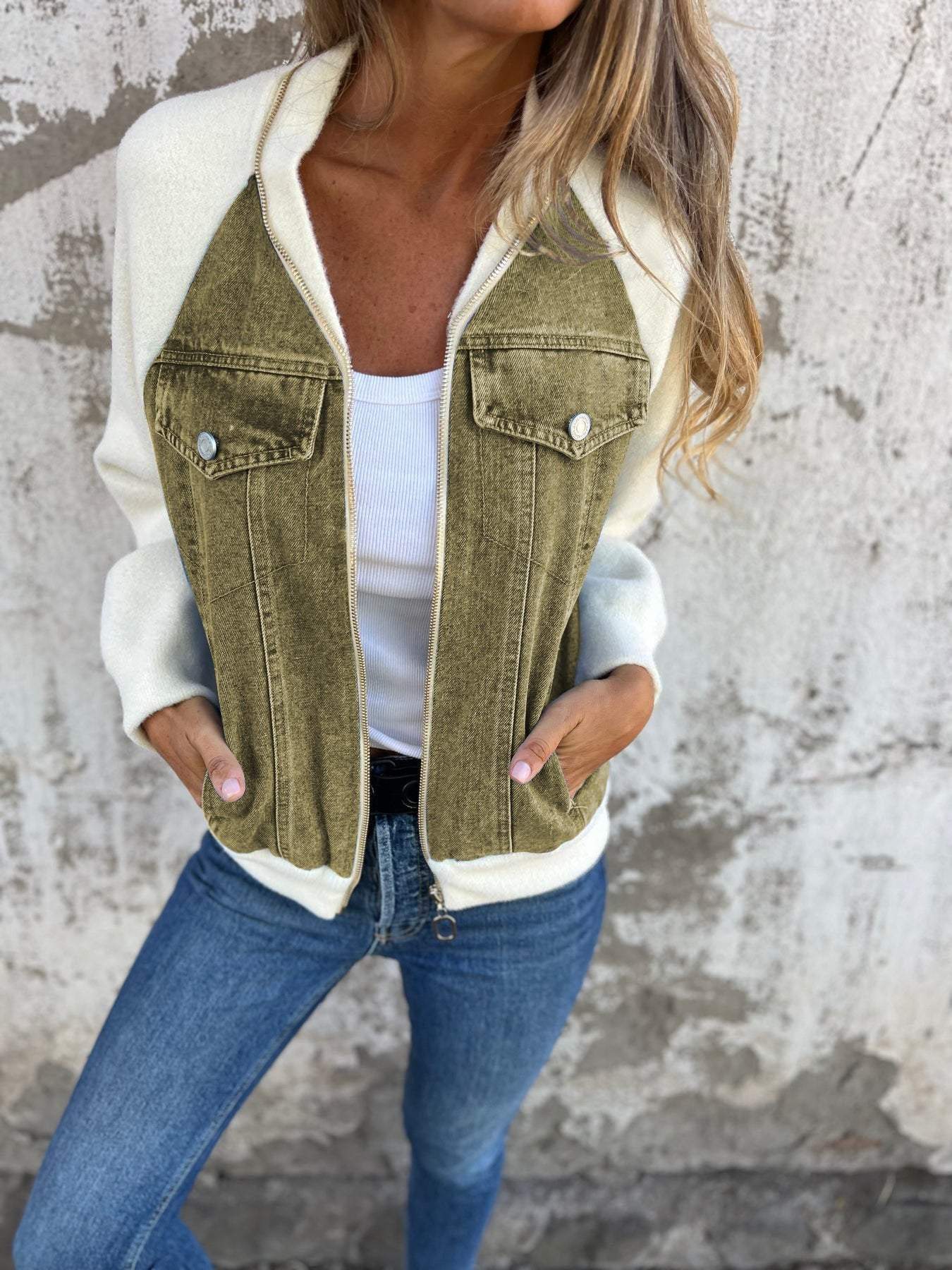 Veste YKK tendance col V décontracté