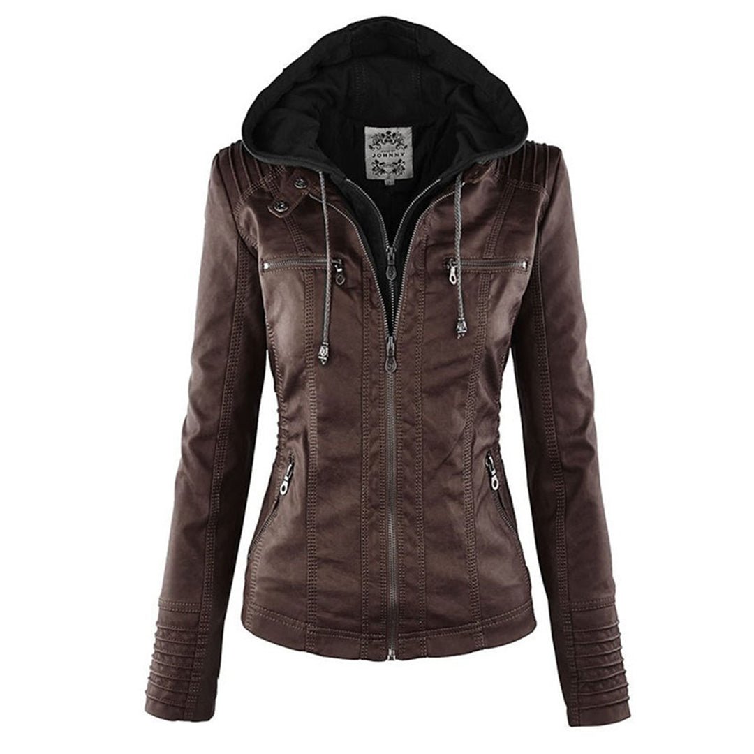 Blouson en cuir slim fit style motard pour femme