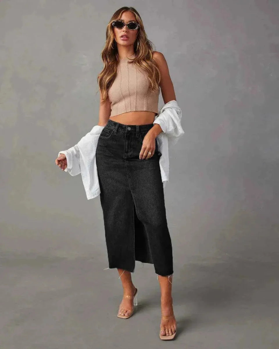 Jupe en jean moderne de haute qualité pour femme avec fente