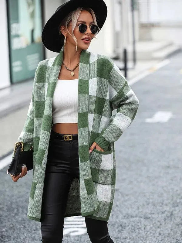 Cardigan élégant à carreaux pour femmes