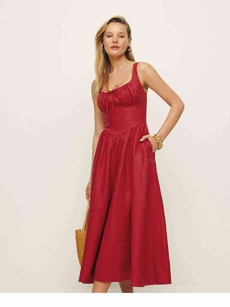 Robe d'été en lin élégante petite jupe