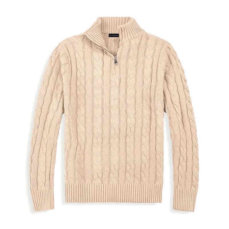 Pull pour homme en maille torsadée avec demi-zip
