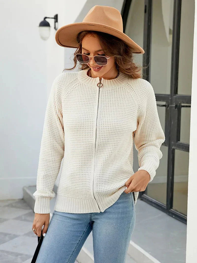Gilet en maille femme automne uni fermeture éclair