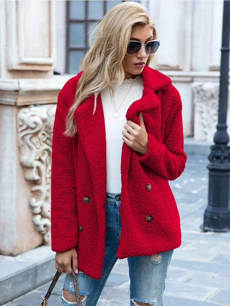 Manteau Teddy double boutonnage col revers Femme