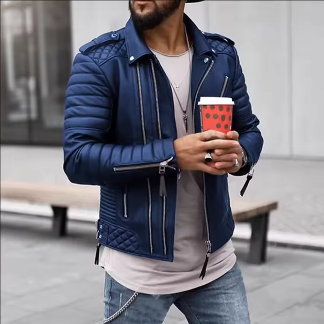 Blouson en cuir pour homme Design élégant Fermeture éclair