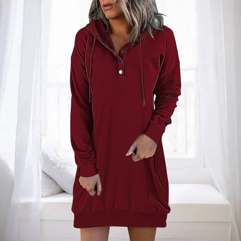 Sweat à capuche élégant et long pour femme, coupe simple