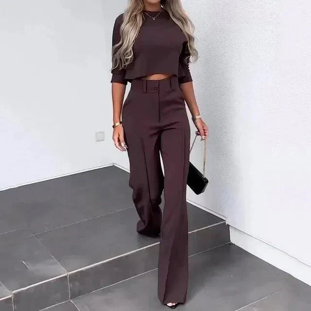 Ensemble pantalon 2 pièces femme haut à manches longues
