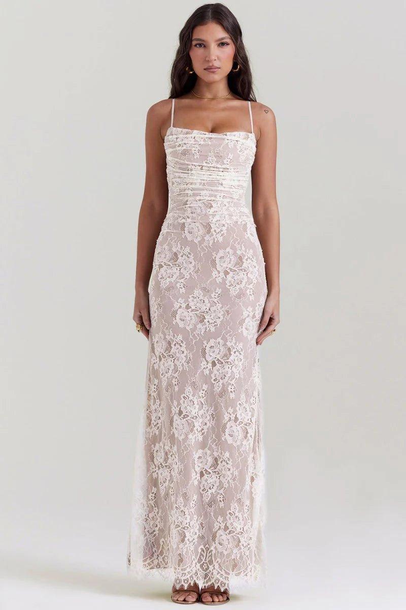 Robe longue élégante en dentelle transparente à manches longues