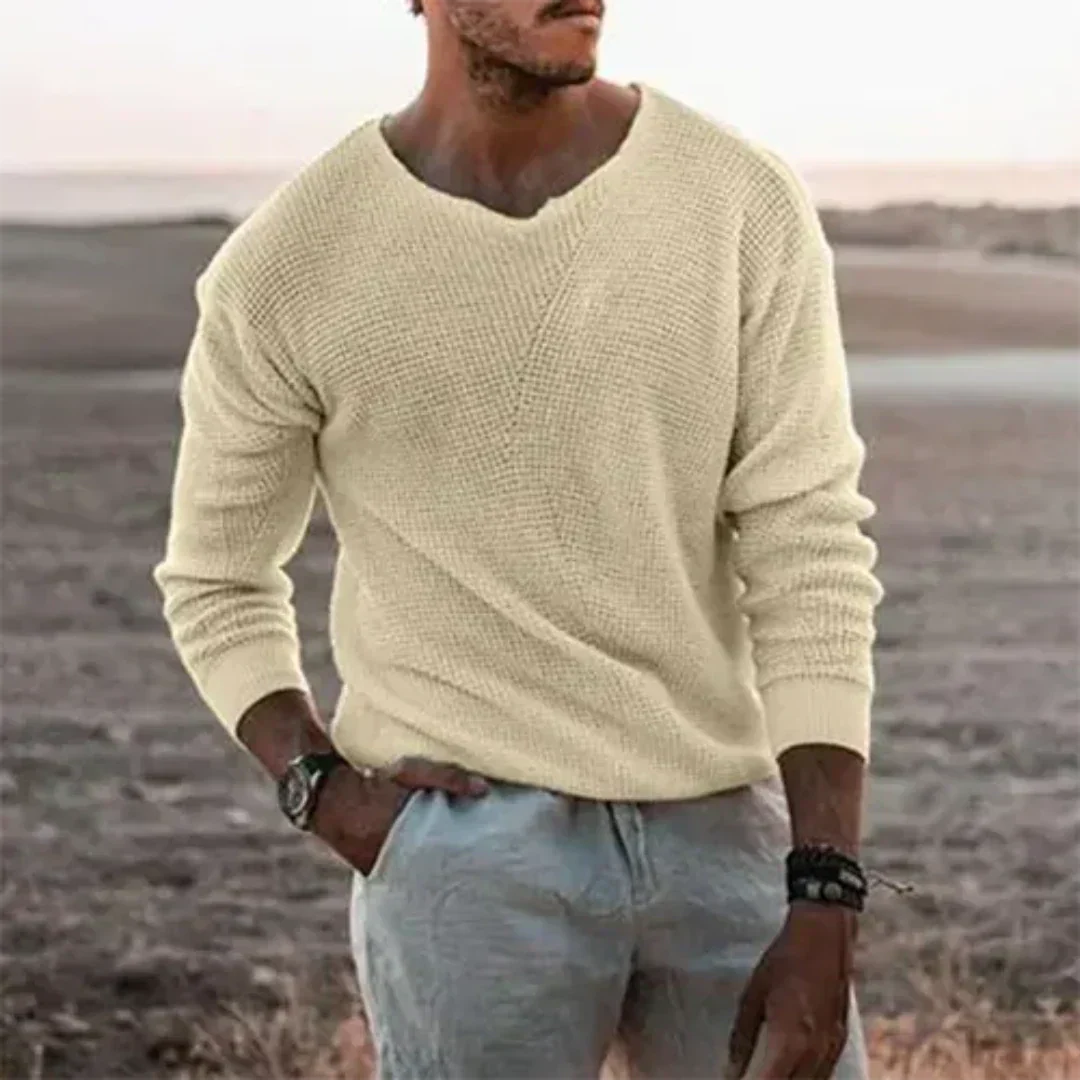 Pull-over chaud tricoté à manches longues pour hommes