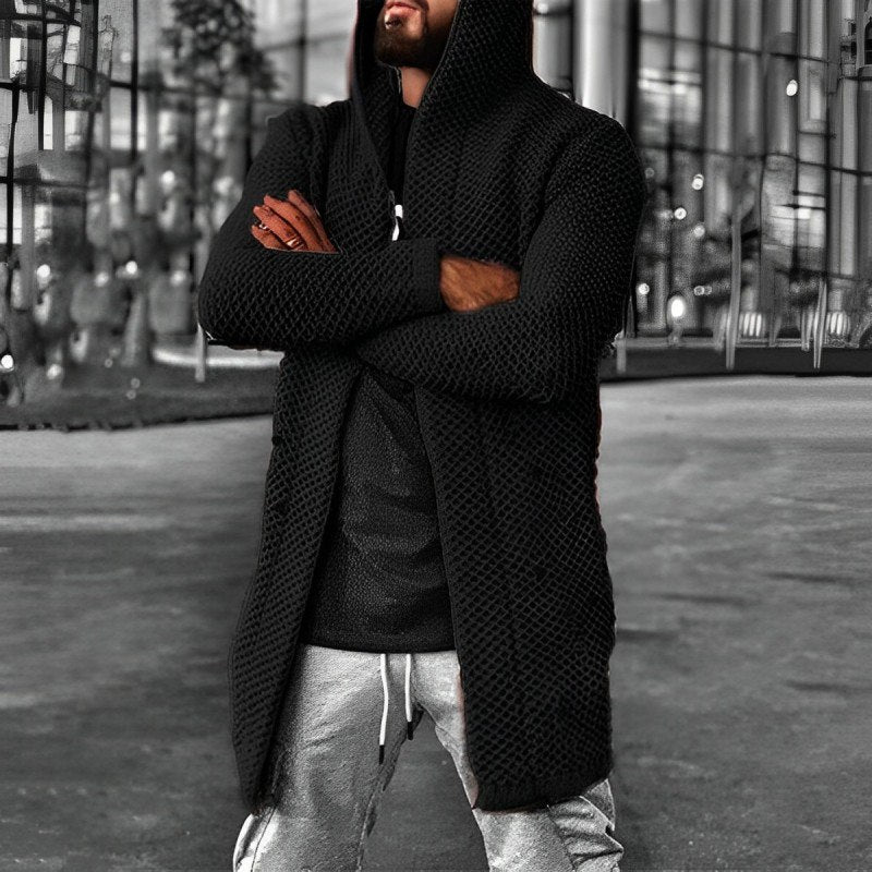 Gilet long en tricot à capuche pour homme