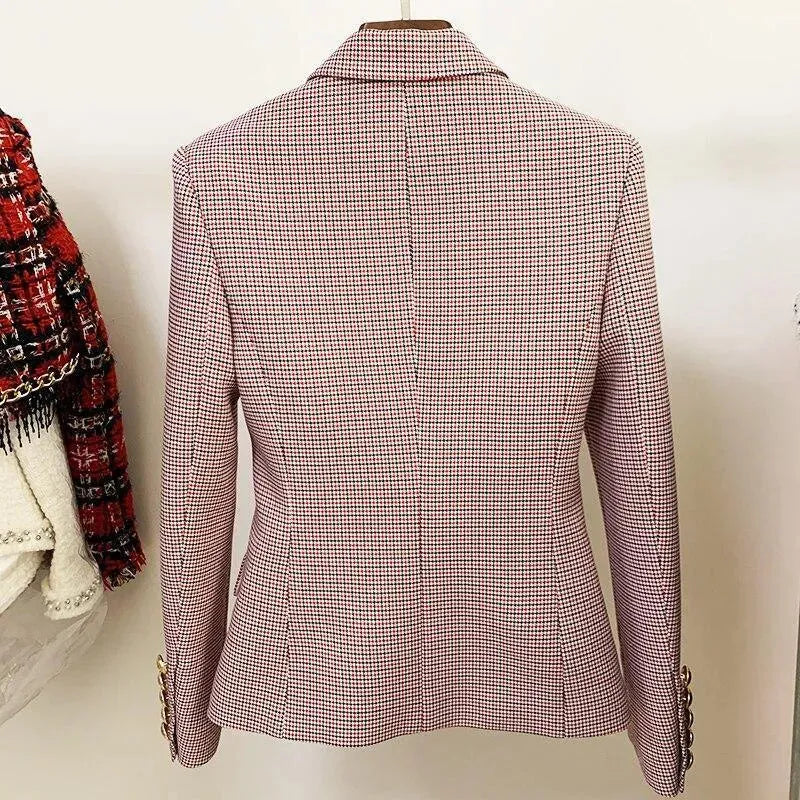 Stilvoller Damenblazer Pink Karomuster - IdealeKleiden