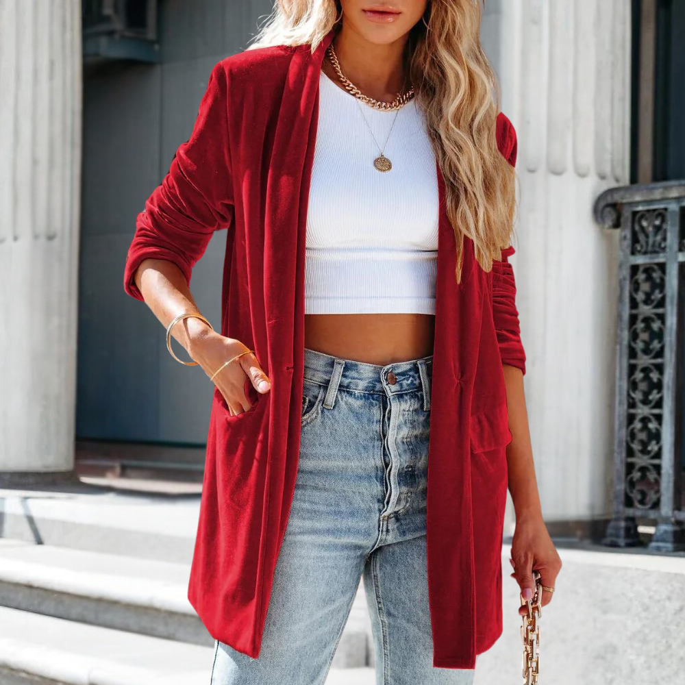 Veste souple en velours pour femme, modèle automne