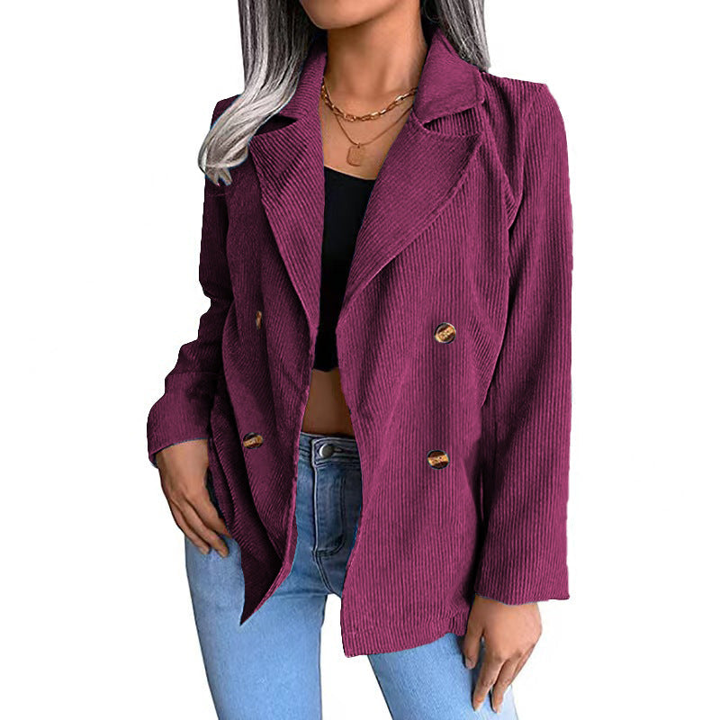 Blazer élégant en velours côtelé, coupe cintrée, double boutonnage