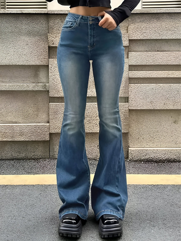 Jean slim évasé taille haute extensible pour femme