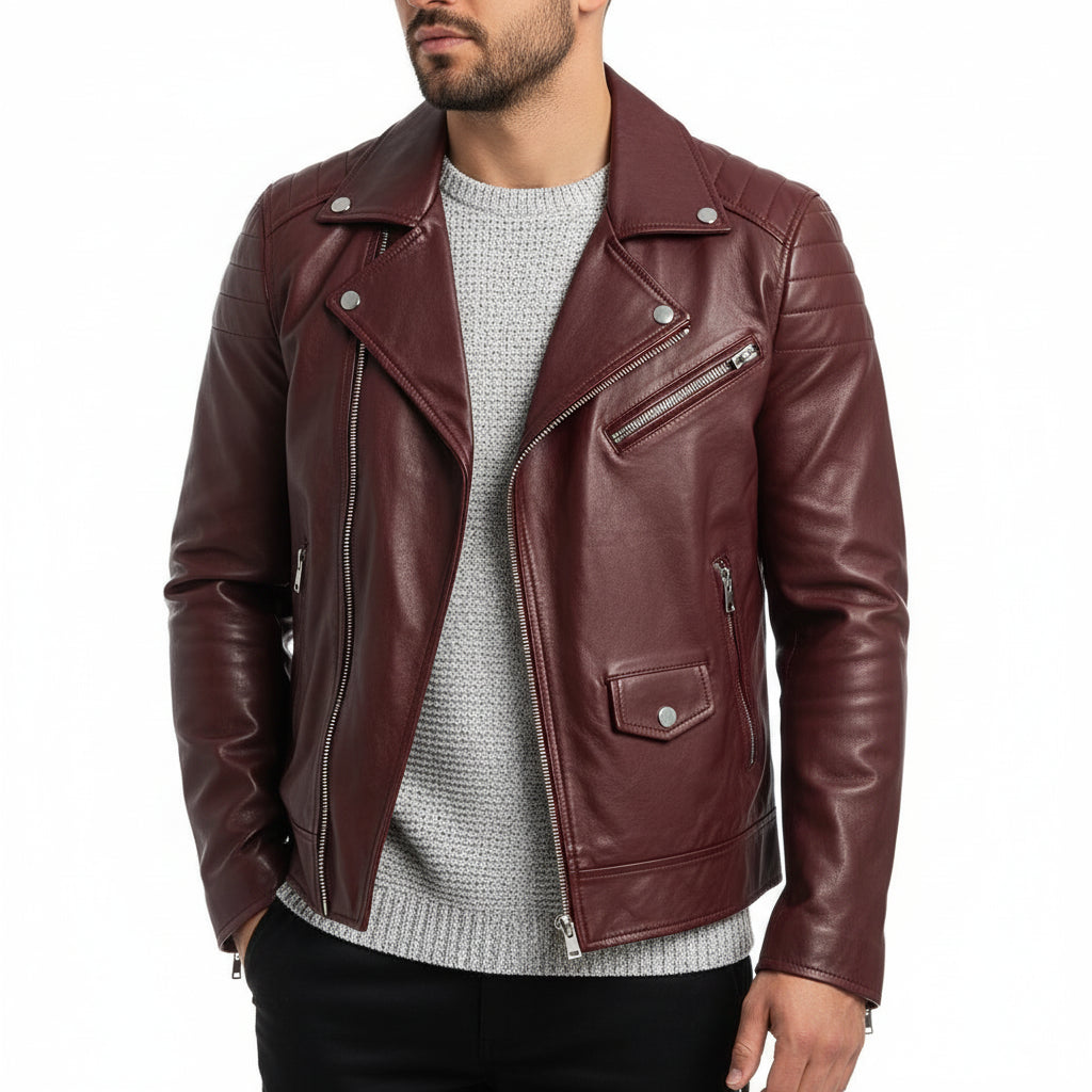 Blouson en cuir homme hiver noir à fermeture éclair