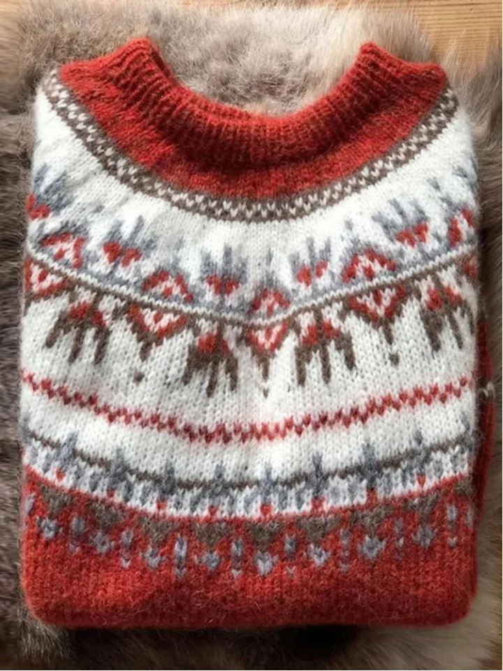 Stylischer Pullover Rundhals Geometrisches Muster - IdealeKleiden