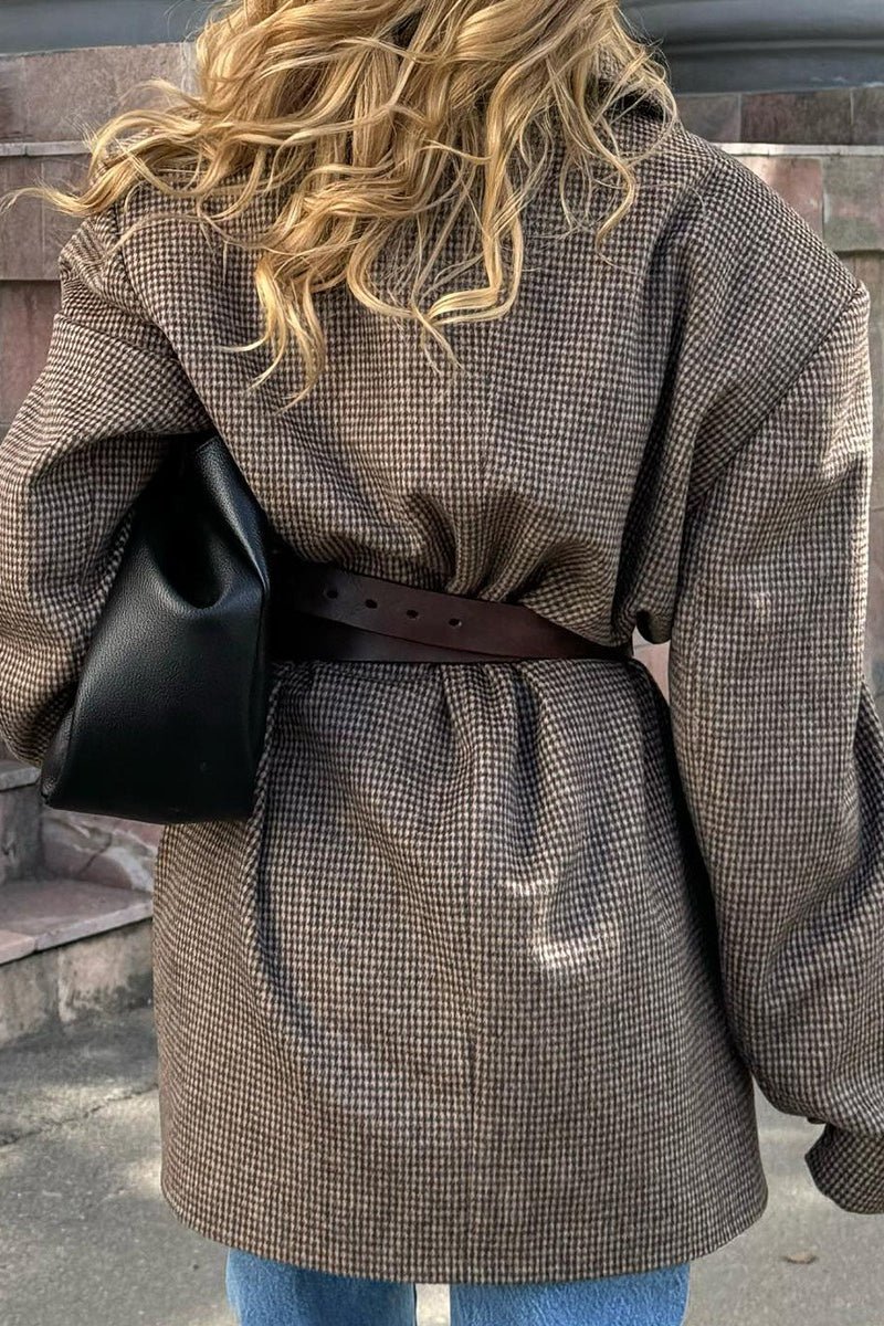 Élégant manteau long à carreaux pied-de-poule pour femme