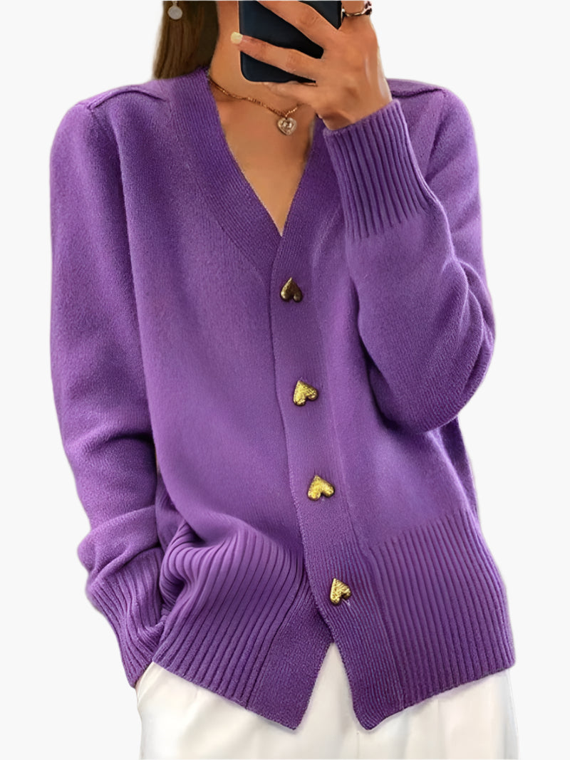 Gilet élégant avec boutons en forme de cœur - Pull en maille élégant pour femme