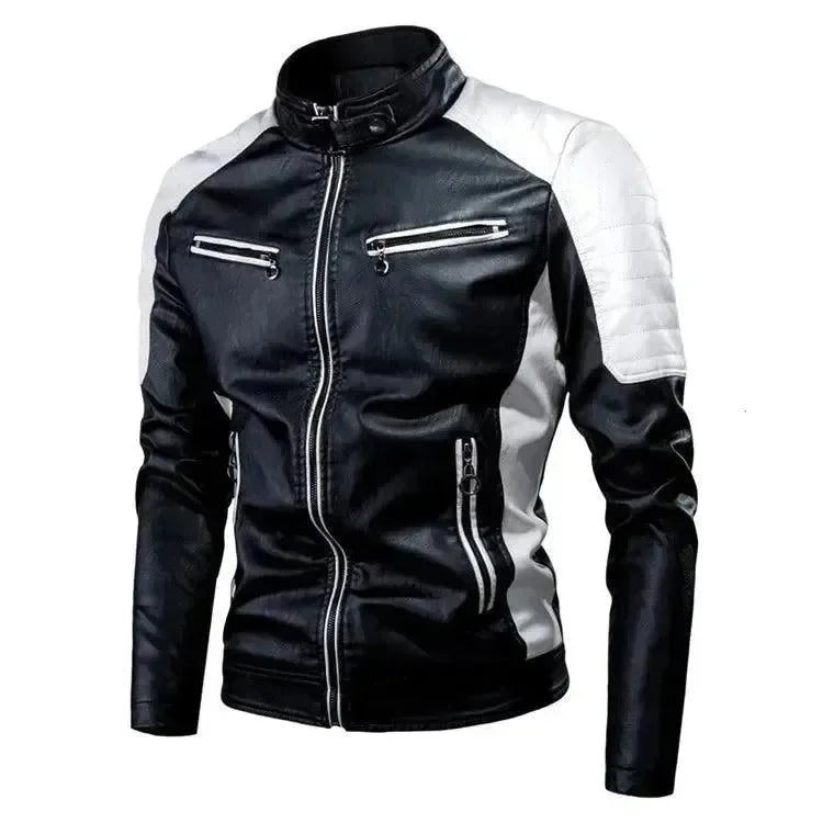 Blouson en cuir pour homme, coupe slim, style motard