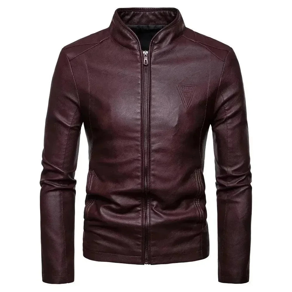 Blouson en cuir slim fit à la mode