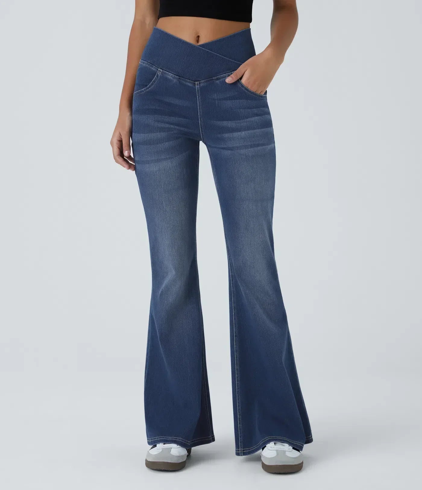 Jean évasé taille haute pour femme