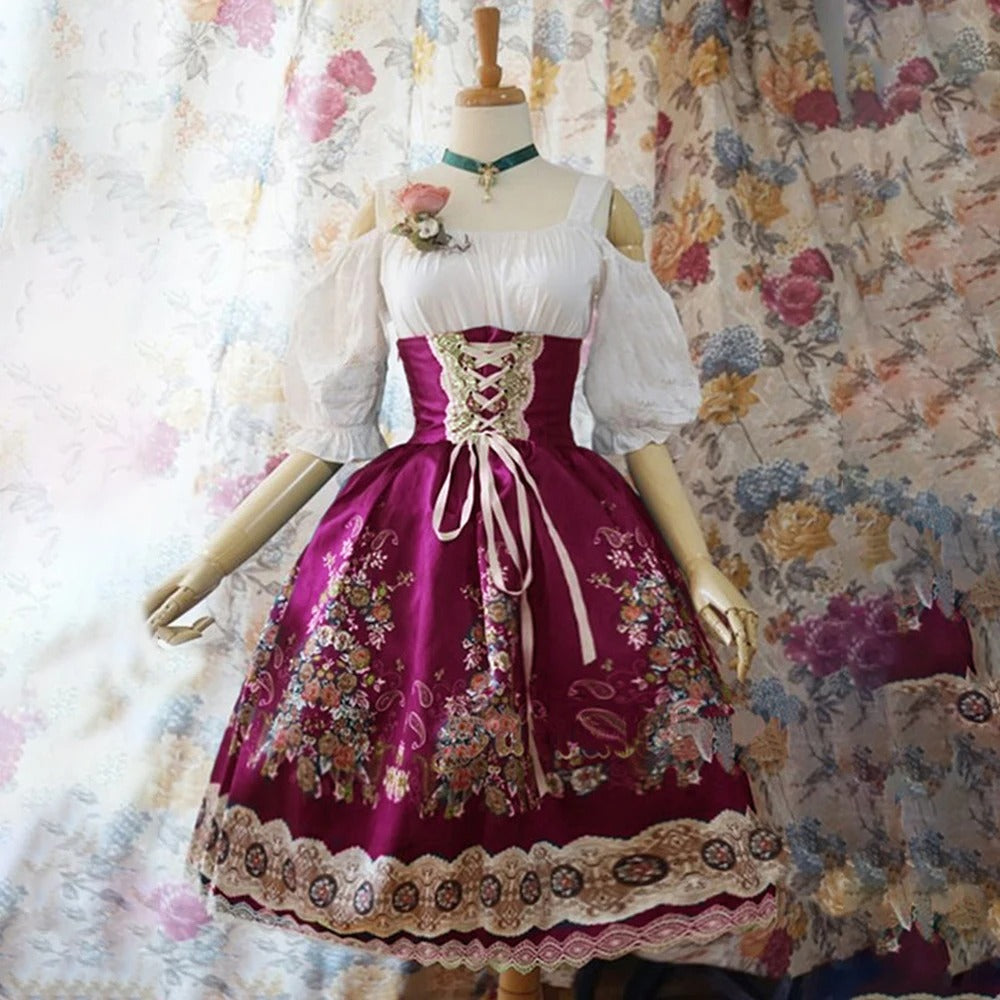 Dirndl traditionnel motif floral Oktoberfest