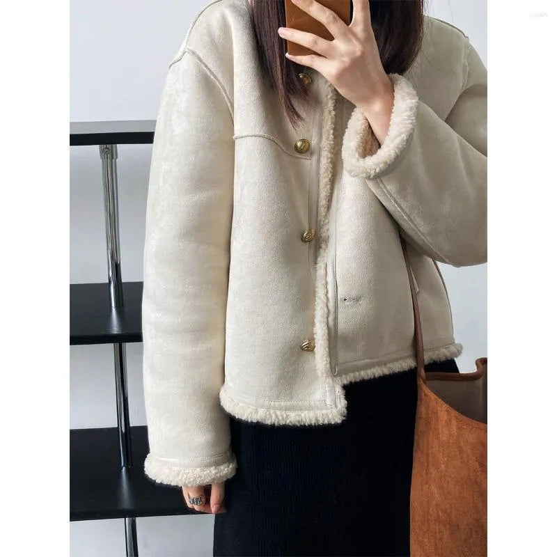 Veste en douce laine d'agneau pour femme, hiver