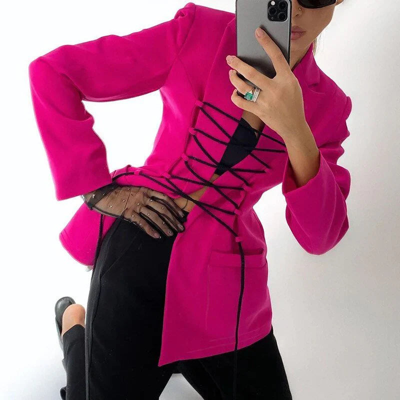 Manteau fin pour femme avec laçage et poches
