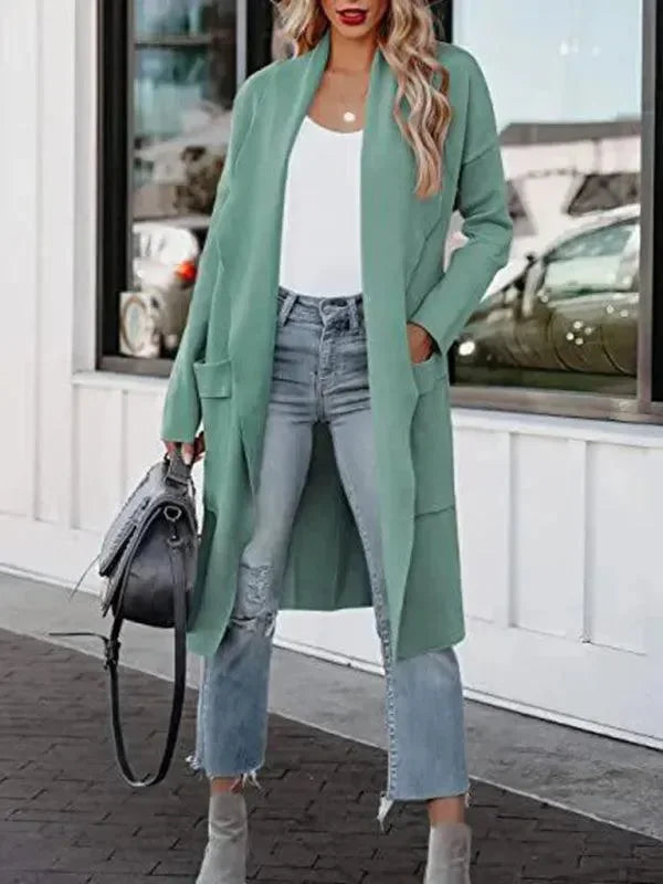 Manteau élégant femme long laineux slim