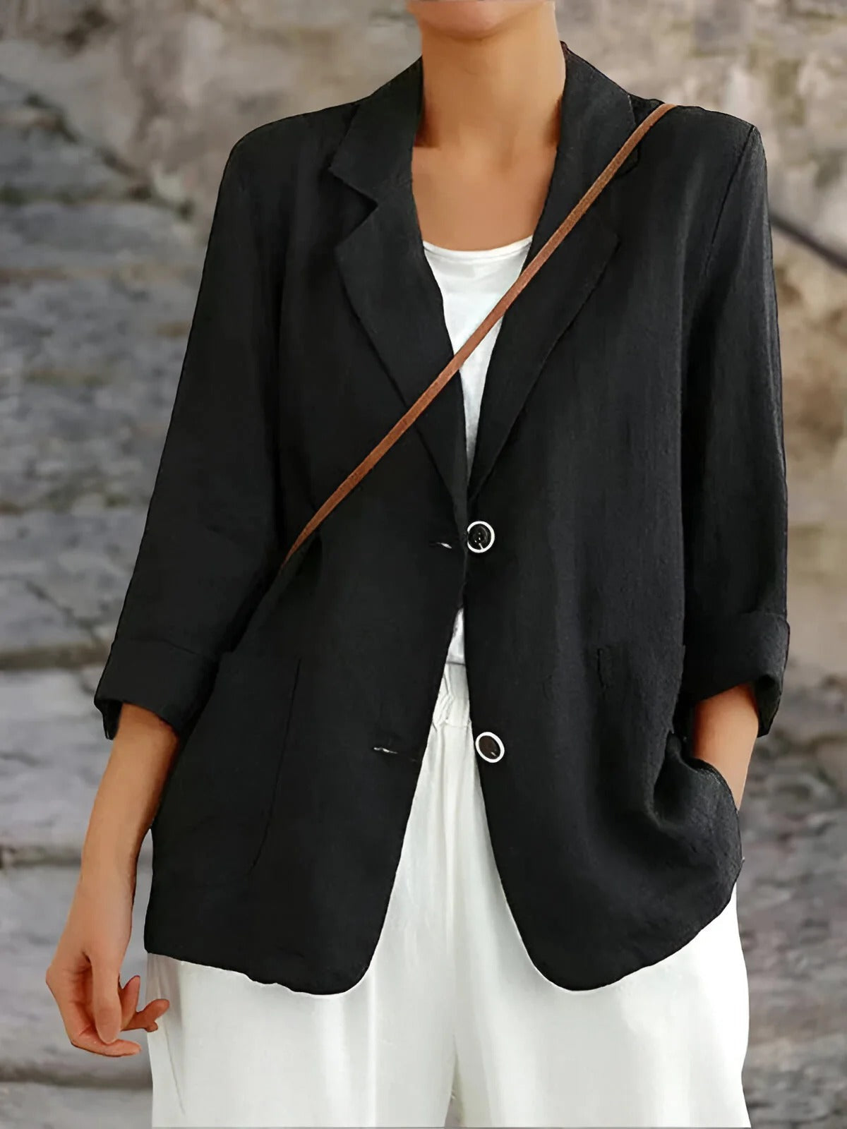 Blazer femme confortable mi-long en tissu naturel