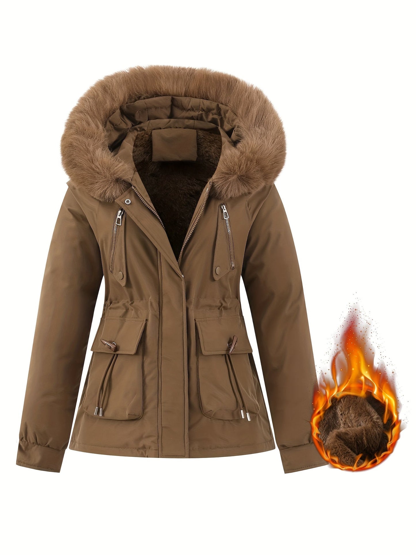 Manteau d'hiver pour femme avec capuche amovible en fausse fourrure Manteau élégant pour femme