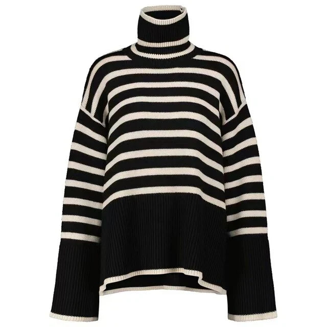 Pull-over col roulé rayé pour femme