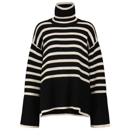 Pull-over col roulé rayé pour femme