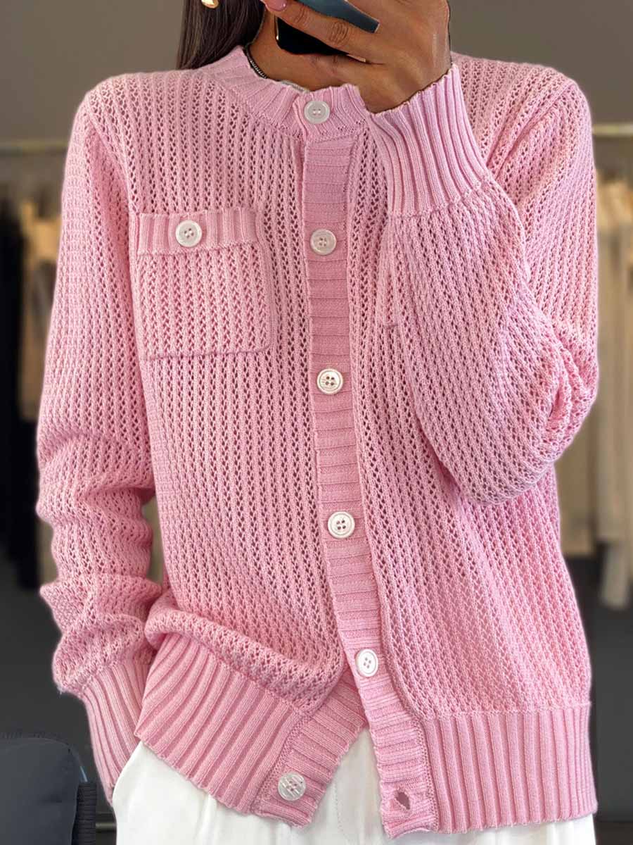 Cardigan douillet col rond en tricot pour femme