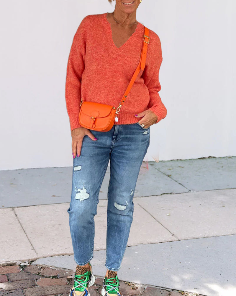 Farbiger Pullover V-Ausschnitt Modisch - IdealeKleiden