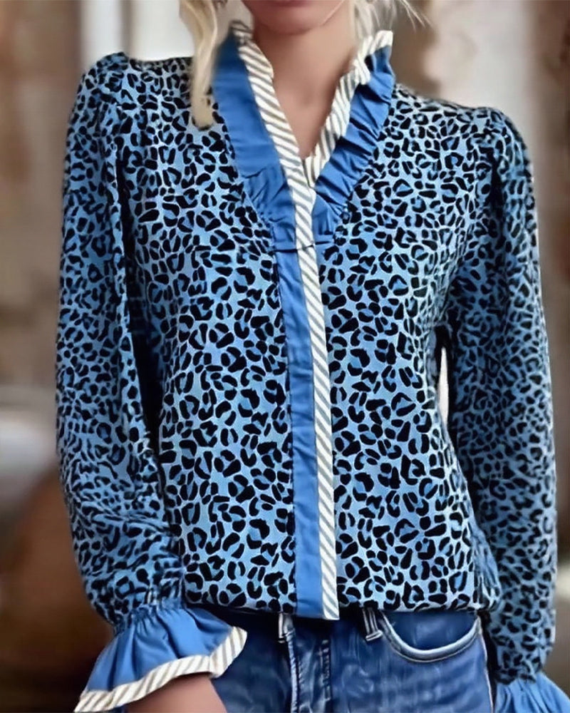 Robe décontractée léopard à manches longues pour femme