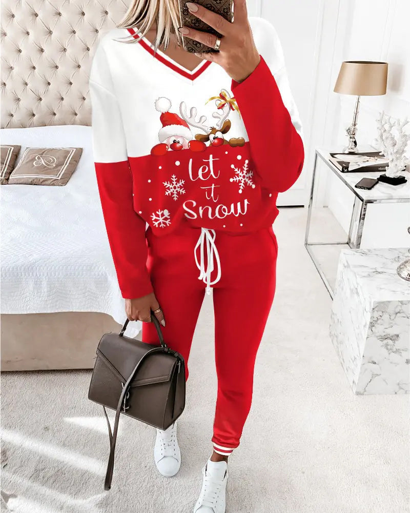 Robe de Noël Décontractée Sportive Col en V