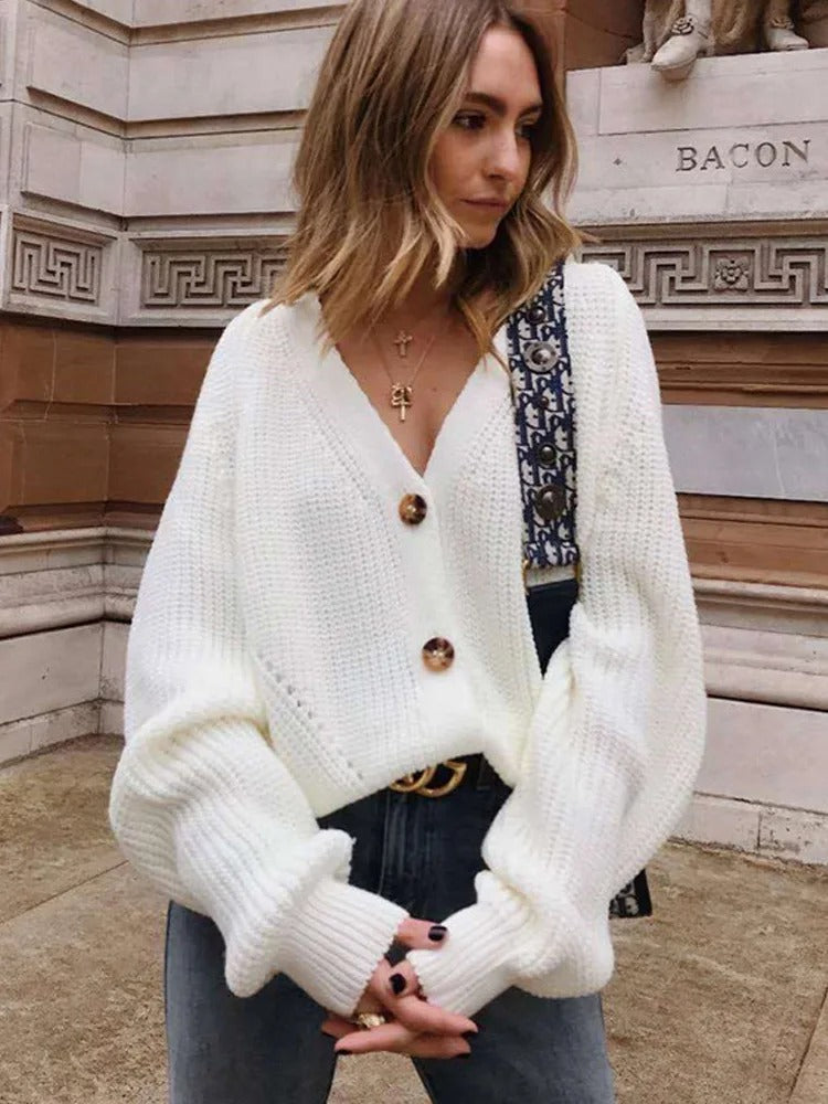 Gilet pour femme avec motif ajouré et manches bouffantes