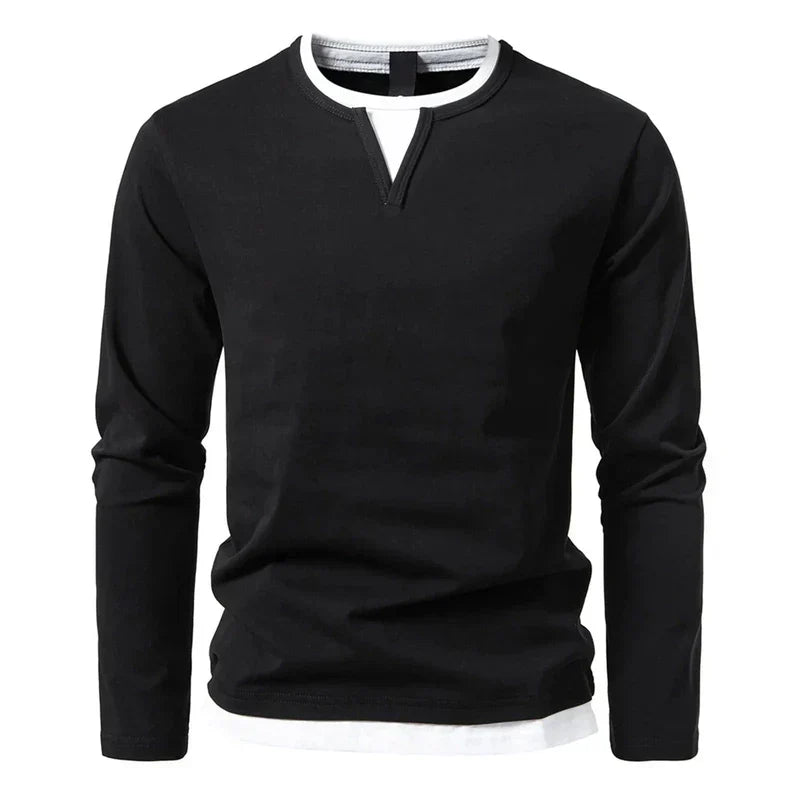 T-shirt à manches longues pour homme, style Henley moderne