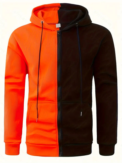 Sweat-shirt à capuche bicolore et zippé moderne